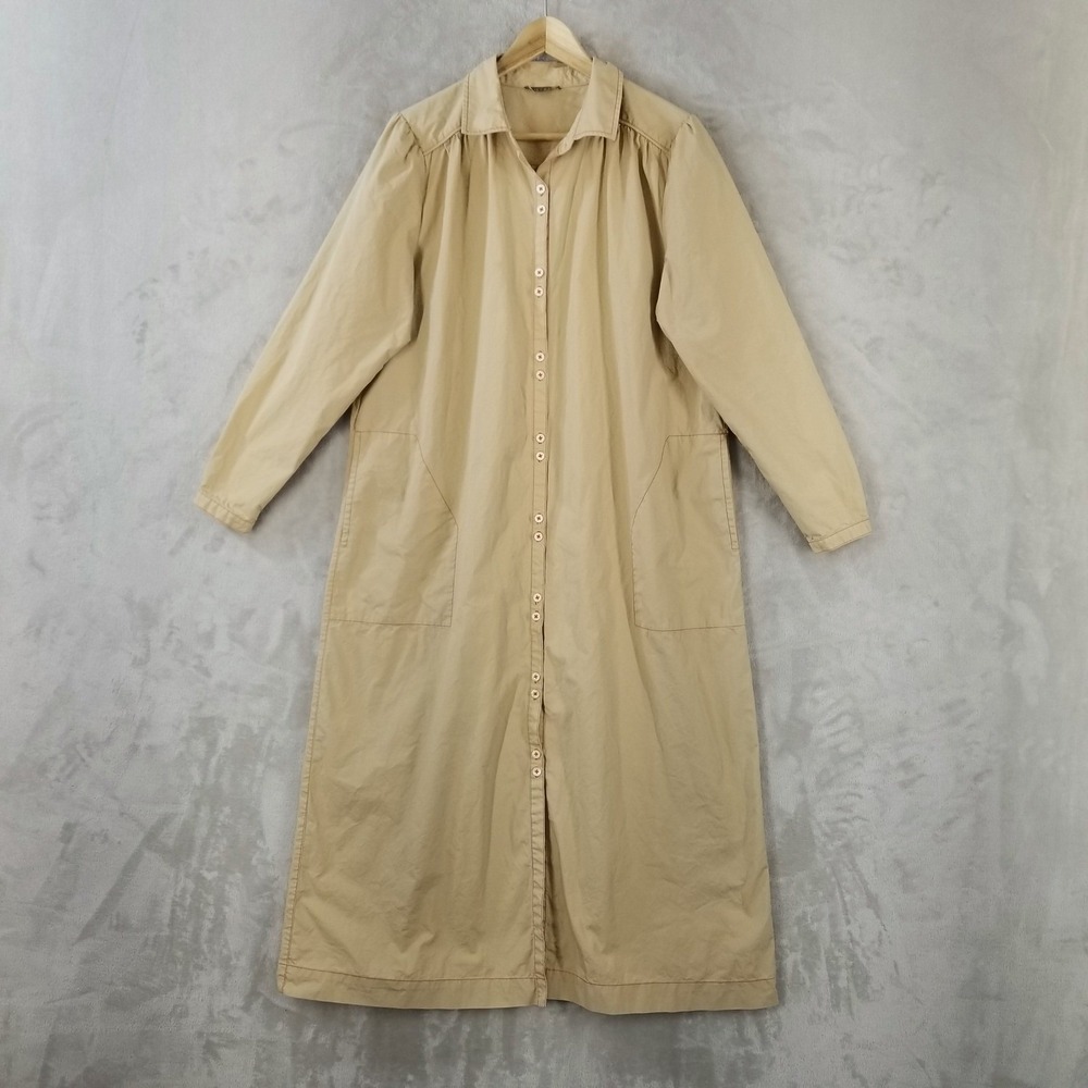 Lilla P Shirt Dress Womens L Tan Long Sleeve Button Front Maxi Minimal Safari